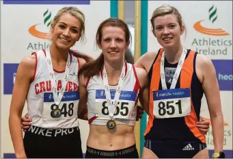  ??  ?? Ciara Wilson (centre) after winning national gold with Niamh Allen (left, silver) and Niamh Kearney (bronze).