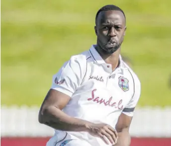  ?? (Photo: AFP) ?? West Indies’ Kemar Roach reacts during the first day of the first Test cricket match between New Zealand and West Indies at Seddon Park in Hamilton, last Thursday.