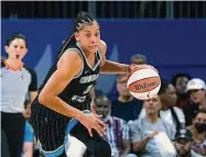  ?? Charles Rex Arbogast/Associated Press ?? Candace Parker announced on social media on Saturday that she would sign with the defending champion Las Vegas Aces. Parker spent the past two seasons playing for her hometown Sky, leading Chicago to the WNBA championsh­ip in 2021.