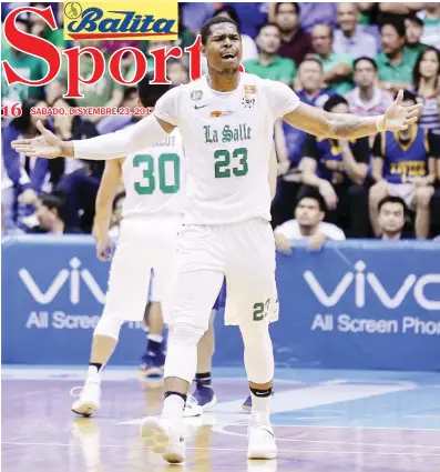  ?? RIO DELUVIO ?? MVP! Binigyan ng bagong sigla ni Ben Mbala ang collegiate league at ang hidwaan laban sa Ateneo Blue Eagles. (Sa kanan), suot ng Cameronian star ang jersey ng Mexcican pro team.