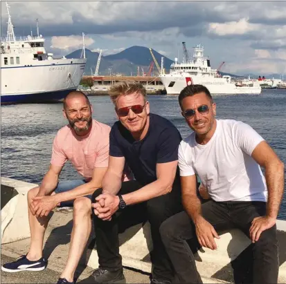  ?? ?? Fred Sirieix, Gordon Ramsay and Gino D’acampo in “Gordon Ramsay’s Road Trip: European Vacation”