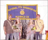  ?? PHOTO SUBMITTED ?? From left, Wyatt Griffith and Bailey Scott, King and Queen of the MCHS 2016 Barn Warming, with Kittrell Henighan and Koby Malister, pincess and and prince.