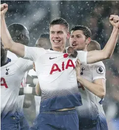  ??  ?? Tottenham Hotspur’s Argentine defender Juan Foyth celebrates after scoring the opening goal of the English Premier League football match between Crystal Palace and Tottenham Hotspuron Saturday. — Getty images
