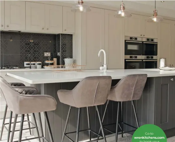  ??  ?? Sleek Bosch appliances, soft-close units and the clever use of seating space beneath the island tick all the family-friendly boxes