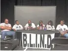  ??  ?? Michael Brown Sr., third from left, speaks about the death of his son, Michael Brown, during a panel featuring family members of those killed in encounters with police officers. The event was held at the Hattiloo Theater in Memphis on Saturday. JENNIFER PIGNOLET/THE COMMERCIAL APPEAL