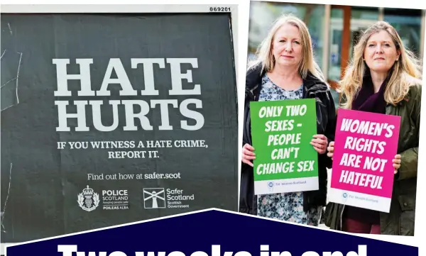  ?? ?? Battle: Marion Calder, far left and left, Susan Smith of campaign group For Women Scotland