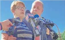  ??  ?? Suzanne Hodgkinson speaks with reporters Thursday outside her home on the outskirts of Belleville.
| KALEY JOHNSON/ BELLEVILLE NEWS- DEMOCRAT