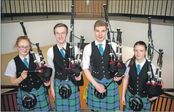  ??  ?? Lochaber High School Pipers quartet who won the 18 and under quartet competitio­n.