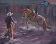  ??  ?? Sherry Blanchard Stuart, First Saddle, oil on linen, 11 x 14”
