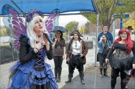  ?? FILE PHOTO ?? “Queen Mab,” played by Jen Wickes of Troy, speaks at the inaugural opening of The Enchanted City.