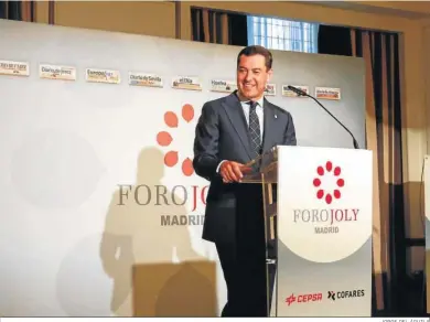  ?? JORGE DEL ÁGUILA ?? Juanma Moreno, presidente de la Junta de Andalucía, en el Foro Joly.