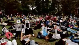  ?? PAT GREENHOUSE/GLOBE STAFF ?? At left, a pro-Palestinia­n protest of Harvard students ended at Harvard Business School.