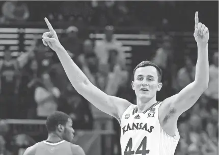  ?? NAM Y. HUH/AP ?? Kansas’ Mitch Lightfoot reacts during the second half against Miami during the Elite 8 round of the men’s NCAA tournament on Sunday in Chicago.