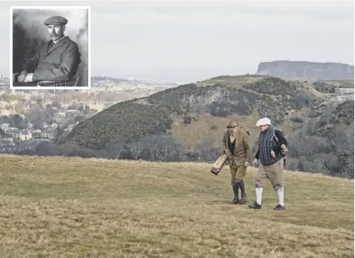  ??  ?? 0 Nick Henderson and Boris Lietzow on the 18th at the Braids in yesterday’s launch event. Inset: Five-time open champion James Braid.