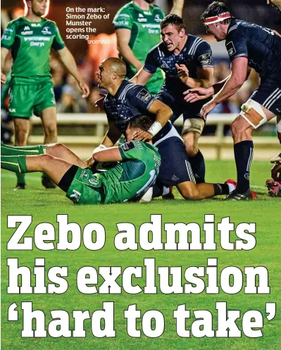  ?? SPORTSFILE ?? On the mark: Simon Zebo of Munster opens the scoring