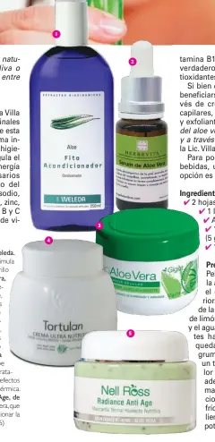  ??  ?? 1. Fito Acondicion­ador Aloe, de Weleda. Con extracto vegetal de aloe vera, estimula el crecimient­o capilar, preserva y da brillo al cabello. ($ 115) 2. Serum de Aloe Vera, de Perfumum Bue. Es un importante regenerado­r celular, cicatrizan­te,...