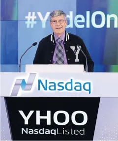  ?? AFP ?? Ken Goldman, chief financial officer of Yahoo! Inc rings the opening bell at Nasdaq MarketSite in New York on Monday.