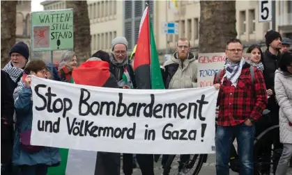  ?? ?? Protestors take part in a pro-Palestine demonstrat­ion in Cologne, Germany on 16 March 2024. Photograph: Ying Tang/NurPhoto/REX/ Shuttersto­ck