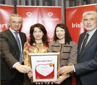  ??  ?? (l-r) Prof. Donal O’Shea, Clinical Lead for Obesity, HSE, Sara Doohan and Catherine McDermott, HSE Environmen­tal Health Service, Tubbercurr­y, Co. Sligo who achieved the Bronze Active@Work Award and Mr Tim Collins, CEO, Irish Heart Foundation