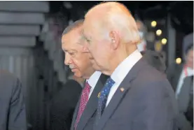  ?? Photo / AP ?? Turkish President Recep Tayyip Erdogan, left, with US President Joe Biden during the G20 leaders’ summit last month.