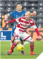  ??  ?? ■ Louis Longridge shields the ball.