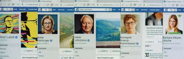 ?? GRAFIK: DPA ?? Alle großen Parteien im Saarland haben mittlerwei­le eigene Facebook-Seiten. Der Fokus der Nutzer liegt eher auf den Politikern als auf den Parteien, denen sie angehören.