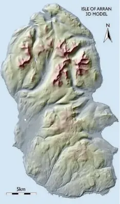  ??  ?? Above: A digital 3d model allows exploratio­n of Arran from the whole island to very detailed views