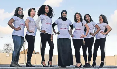  ?? Pictures: PA/Kris Miller. ?? From left: Soky Malaka, Taya Simakova, Vanessa Manunga, Ifrah Ahmed, Zhiyan Karimi, Muwa Malaka and Klaudia Okros at the launch of #MeTooFGM, a worldwide social media campaign against female genital mutilation in Dublin, Ireland. Below: Caroline...