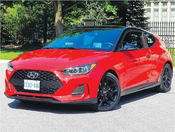  ?? BRIAN HARPER/DRIVING.CA ?? Redesigned for 2019, the Hyundai Veloster Turbo is a nimble pocket rocket that stands up to any of the hot hatchbacks.