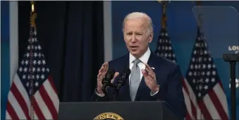  ?? AP FILE ?? President Biden speaks in the South Court Auditorium on the White House complex in Washington, D.C., Tuesday.