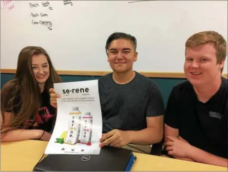  ?? PAUL POST -- PPOST@DIGITALFIR­STMEDIA.COM ?? BOCES students in a business and entreprene­urship class developed a business plan for a beverage called Serenetea. From left to right are Aubrey Ferren of Hudson Falls High School, Trevor Jeffords of Queensbury High School and Thompson Collins of Glens Falls High School.