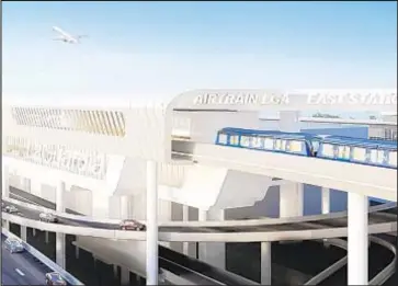  ?? ?? A rendering of the AirTrain approachin­g East Station at LaGuardia Airport in Queens.