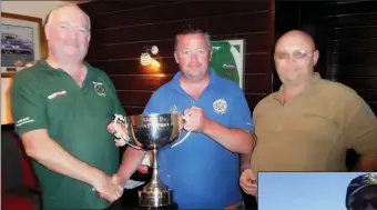  ??  ?? Paddy Swan, Liam O’Callaghan and Jerry Dixon presenting the Whistlers Cup to Liam.