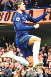  ??  ?? Chelsea’s Alvaro Morata celebrates after scoring the opening goal against Crystal Palace Photo: AP