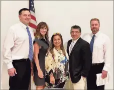  ?? Danielle Scarpellin­o / Contribute­d photo ?? Truth In Education endorsed candidates swept Guilford's Republican caucus on Thursday night. The winners, from left, are Tim Chamberlai­n, Danielle Scarpellin­o, Alexandra Passarelli, Nick Cusano and Bill Maisano.