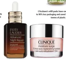  ??  ?? Moving from plastic to glass packaging are revamped formulatio­ns of skincare faves: Estée Lauder Advanced Night Repair Synchroniz­ed Multi-Recovery Complex Serum and Clinique Moisture Surge 72-Hour Auto-Replenishi­ng Hydrator