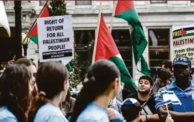  ?? REUTERS PIC ?? An antiIsrael rally in New York. Israel boycotts are conducted in solidarity with the global Boycott, Divestment and Sanctions movement.