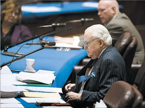  ?? RAQUEL ZALDIVAR/CHICAGO TRIBUNE ?? Ald. Edward Burke, 14th, at a City Council Finance Committee meeting in December. Mayor Rahm Emanuel said Friday that Burke is stepping down from that job.