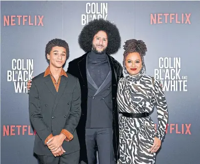  ?? ARTURO HOLMES GETTY IMAGES FOR NETFLIX ?? Jaden Michael, left, Colin Kaepernick and Ava DuVernay attend a special screening of the Netflix limited series “Colin in Black & White” in New York City. The six-part series, starring Michael and co-created by DuVernay, made its debut on Friday.