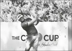  ?? ASSOCIATED PRESS ?? TYRRELL HATTON TEES OFF at the fifth hole during the first round of the CJ Cup golf tournament at Shadow Creek Golf Course on Thursday in North Las Vegas.