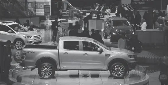  ?? PHOTOS: DAX MELMER ?? The Ford Ranger will return to the small pickup truck market in 2019. It’s on display at the North American Internatio­nal Auto Show at the Cobo Center in Detroit.