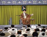  ?? OFFICE OF THE IRANIAN SUPREME LEADER VIA AP ?? Supreme Leader Ayatollah praised paramilita­ry volunteers tasked with quashing dissent on Saturday in a televised address.