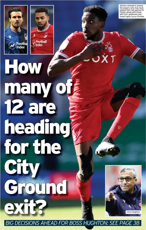  ??  ?? Sammy Ameobi is among the players who may have played their last games for Forest, along with (inset left) Carl Jenkinson and (inset right) Cyrus Christie.