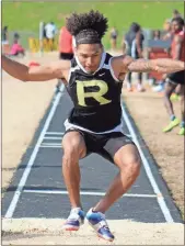  ?? Jeremy Stewart ?? Rockmart’s Lanear McCrary makes an attempt in the boys’ long jump competitio­n during the Polk County Championsh­ips at Cedartown Memorial Stadium on Tuesday, March 21.