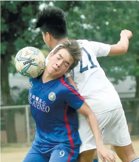  ?? SUNSTAR FOTO / ARNI ACLAO ?? WALK IN THE PARK. Jacob Braun of SHS-Ateneo de Cebu scored two goals in the Magis Eagles 8-0 win over ParefSprin­gdale in the semifinals of the Aboitiz U15.