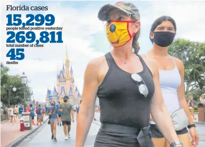  ?? Photo / AP ?? Guests wear masks at the official reopening day of the Magic Kingdom at Walt Disney World in Florida.