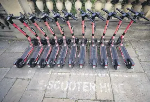  ?? ?? A row of Voi e-scooters is pictured in Liverpool, Britain, May 13, 2022.