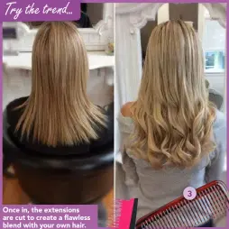  ??  ?? Once in, the extensions are cut to create a flawless blend with your own hair.