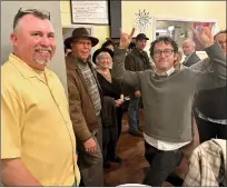  ?? ?? District 4Tuolumne County Supervisor-elect Steve Griefer (left, at left) celebrates his landslide victory with District 3 County Supervisor Anaiah Kirk at Emberz in Sonora.