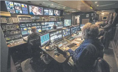  ?? RICK MADONIK PHOTOS/TORONTO STAR ?? The video room, behind the main control room, in the truck in the undergroun­d of ACC is a hub of activity required to run the show.